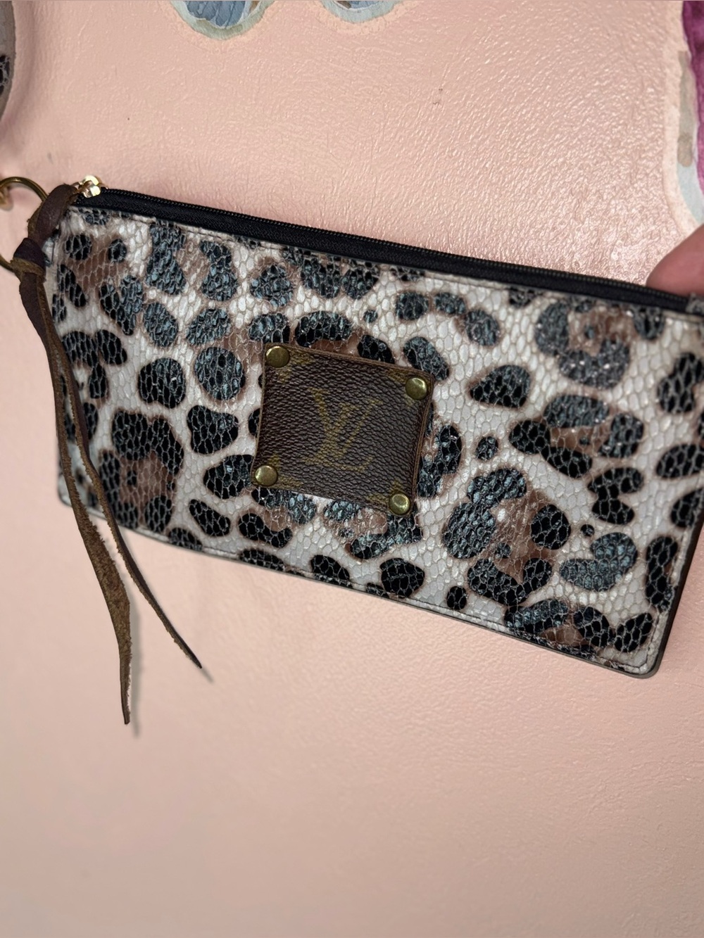 Leopard Print Wristlet Pouch with charm